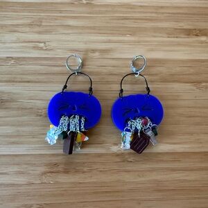 Halloween Handmade Barfing Pumpkin Bucket Charm Dangle Earrings Purple